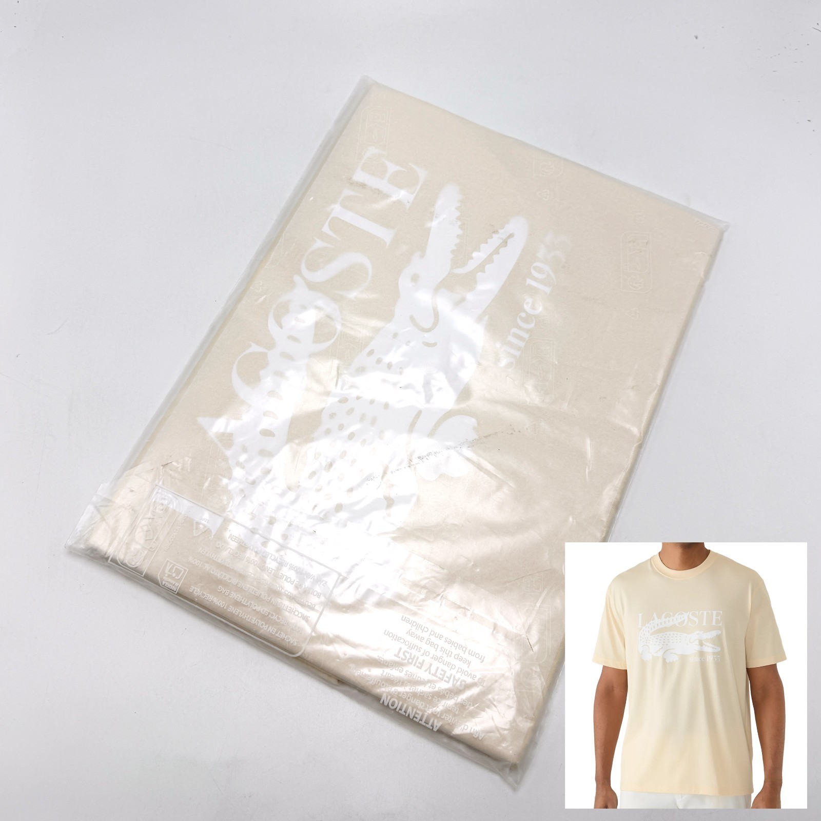 *NEW* Men Lacoste Logo Graphic T-Shirt NATUREL CLAIR BEIGE (TH1262 51 056) 👍