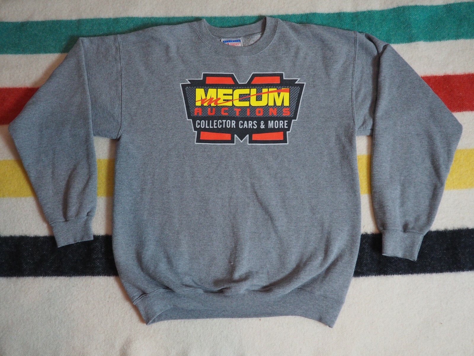 VTG 90s Hanes MECUM AUTO AUCTIONS Classic Cars Gray Pullover Sweatshirt M EUC