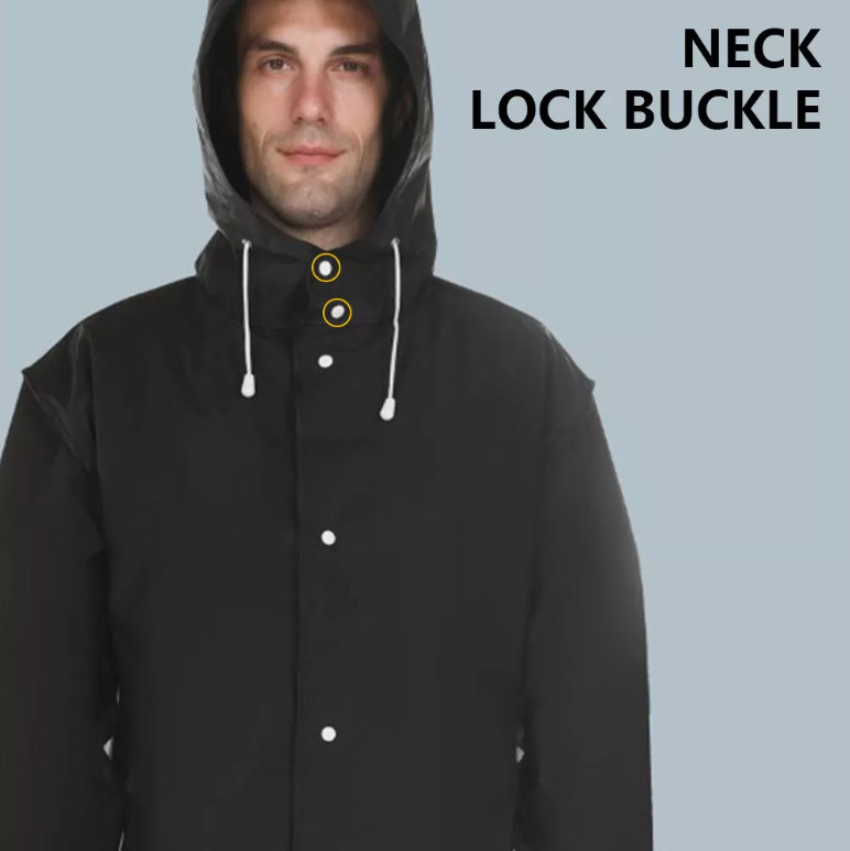 Men Waterproof Long Raincoat Black Hooded Trench Jacket Outdoor Hiking Rain Coat