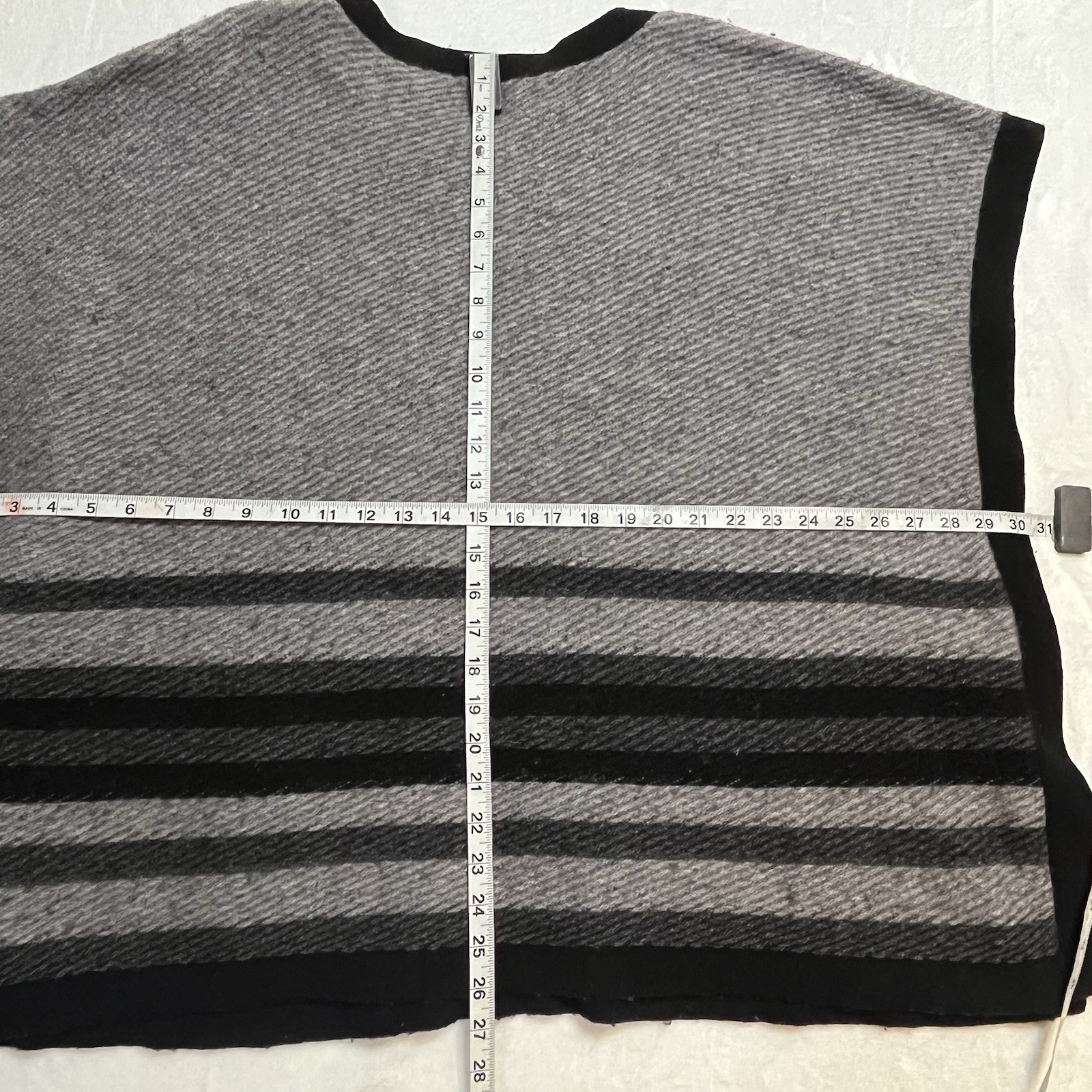 J. Jill Shawl Poncho Wool Nylon Blend One Size Black Grey Gray Pockets Striped