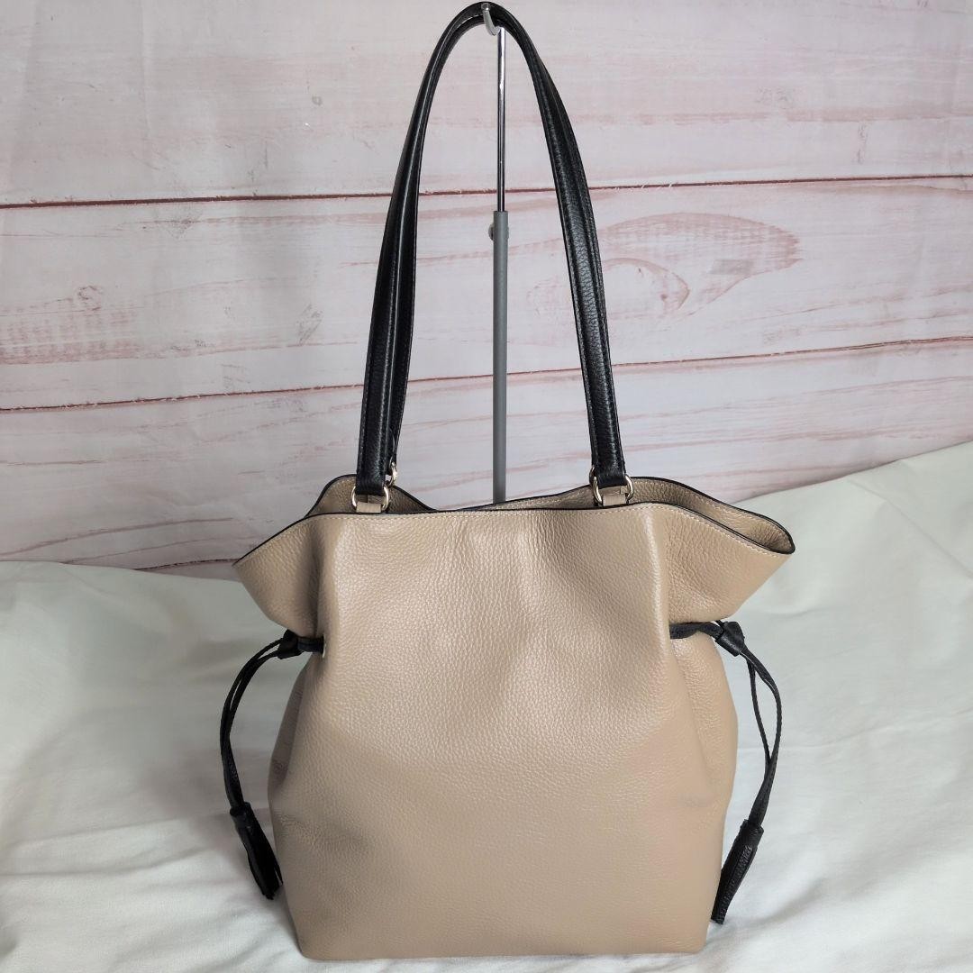 Good condition COACH Andy Tote Shoulder Bag CA165 Leather Beige x Black
