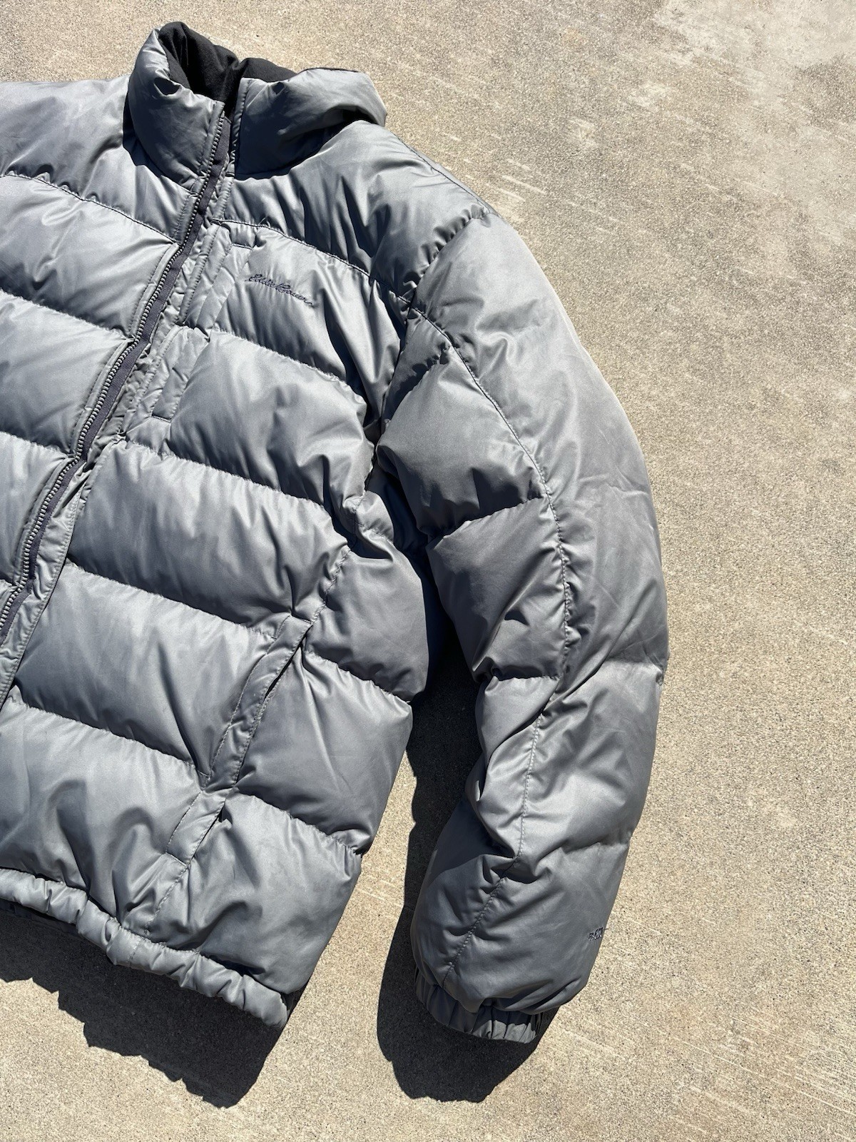 Eddie Bauer Men’s L Gray Insulated Puffer Jacket Full Zip Stand Collar