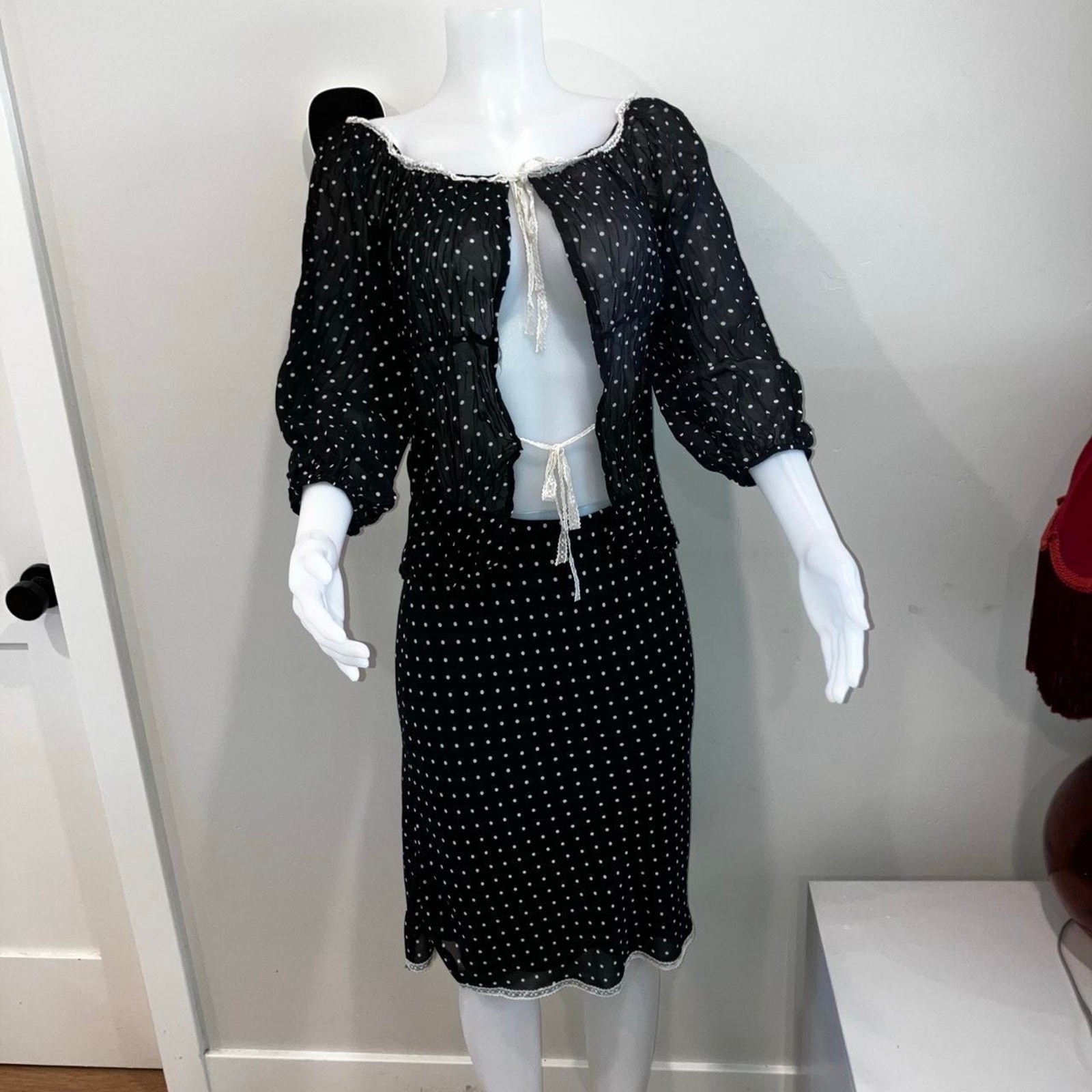 Vintage 90s y2k polka dot italian skirit set