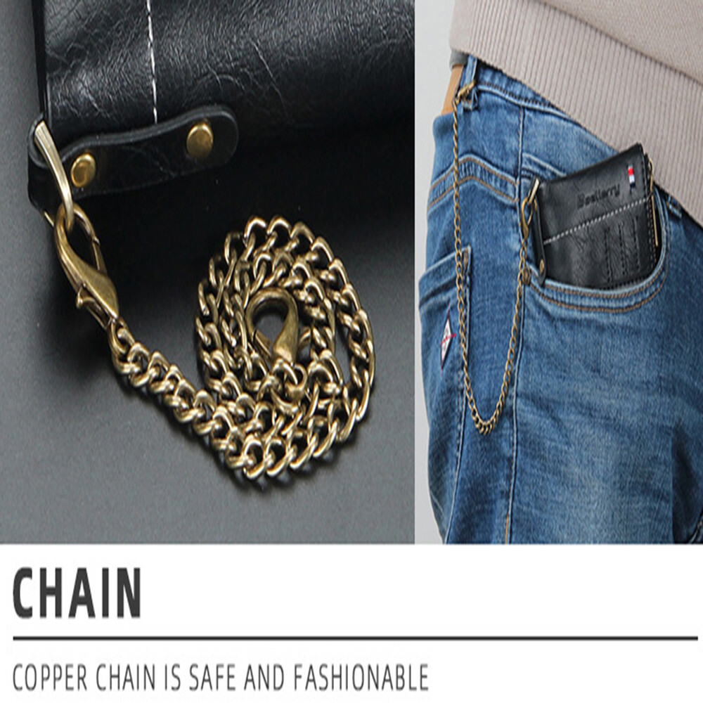 Men Men’s C2 Leather Wallet with Chain ID Credit Card Holder Double Zipper Coin