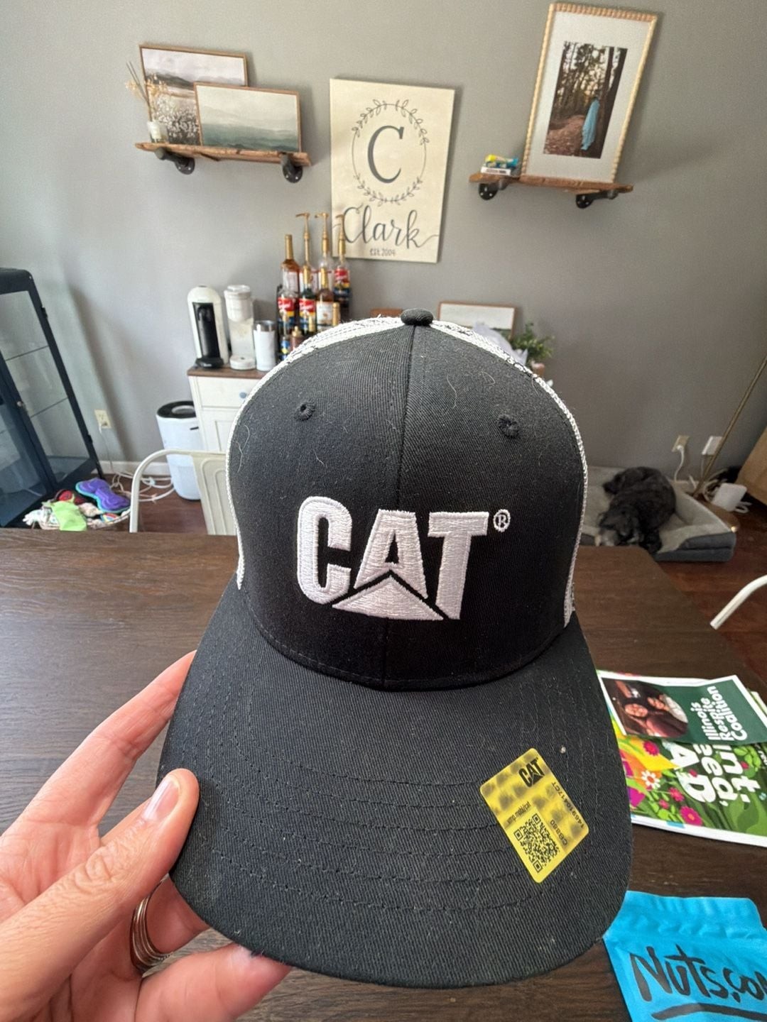 LE Caterpillar CAT Mesh Back Flat Bill Trucker Hat with soccer balls