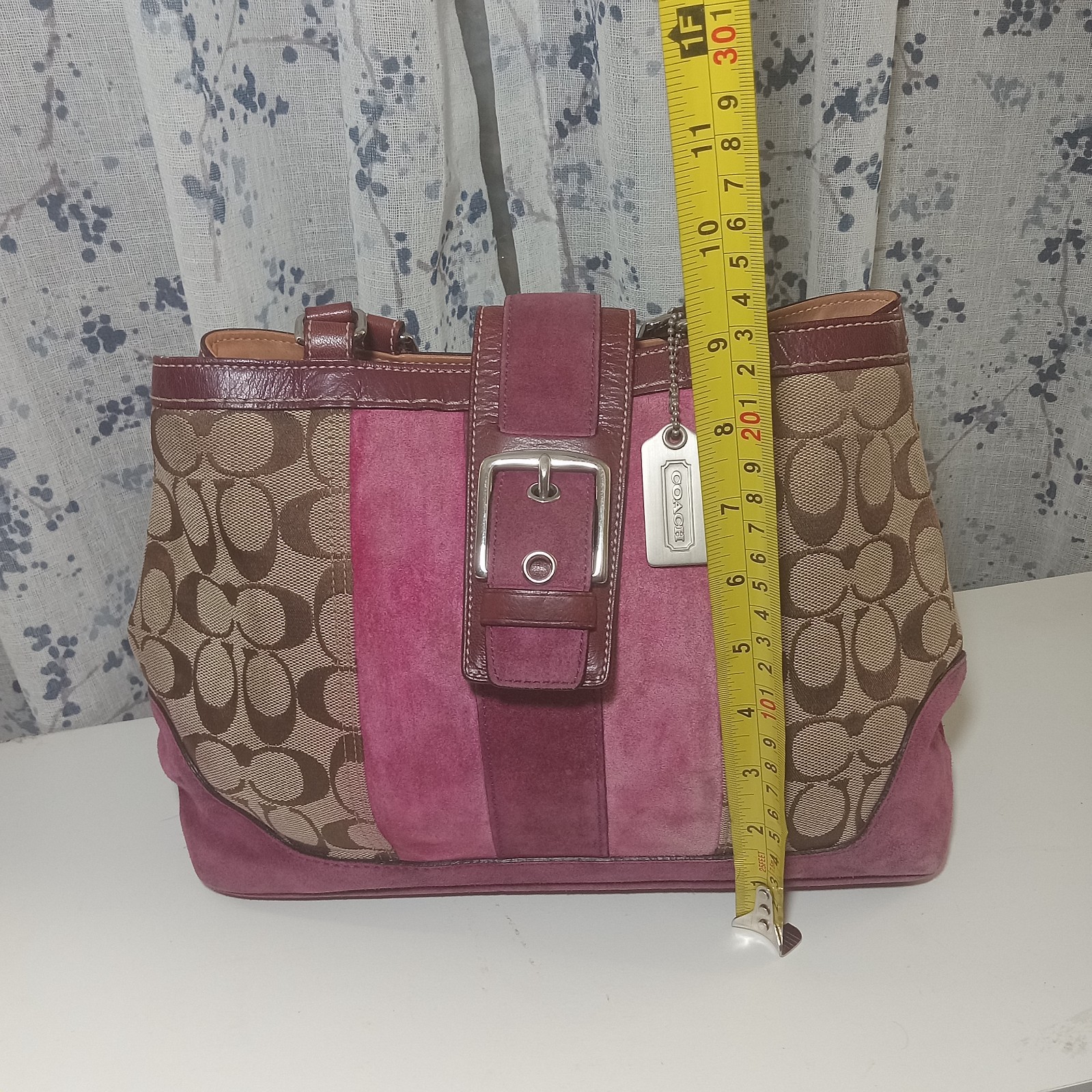 Y2K Coach Hamptons 7054 Pink Suede Signature Canvas Satchel Bag Vintage