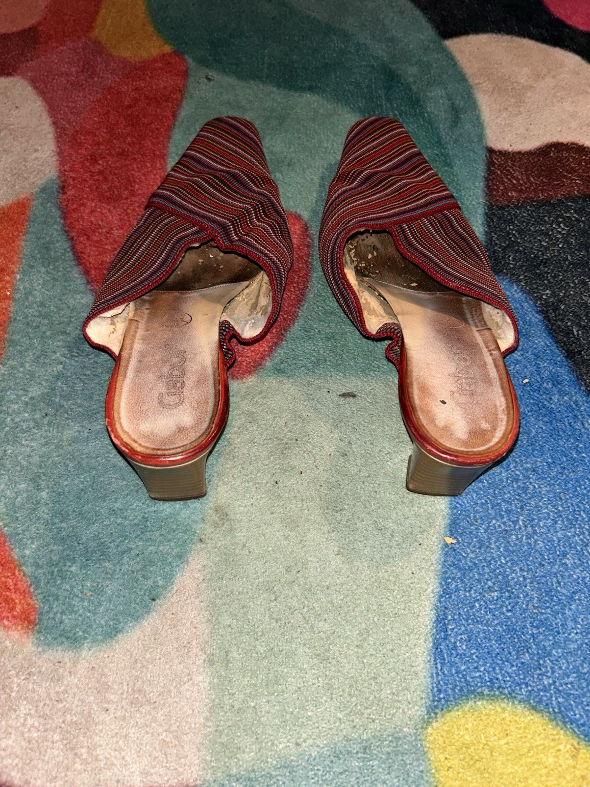 Carlos Santana Multicolor Striped Slip On Pointed Toe Mule Women Block Heels