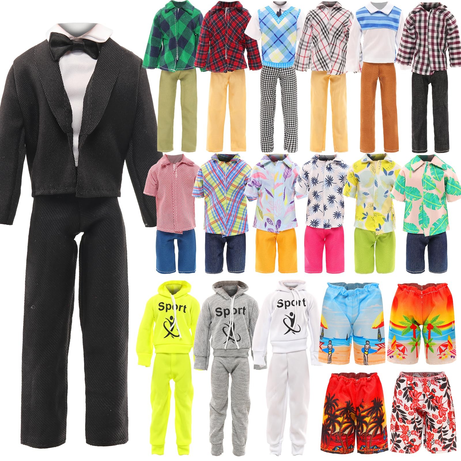 Miunana 10 Pcs Fashion Pack for 12 Inch Boy Dolls – 5 Sets 10 PCS, Black