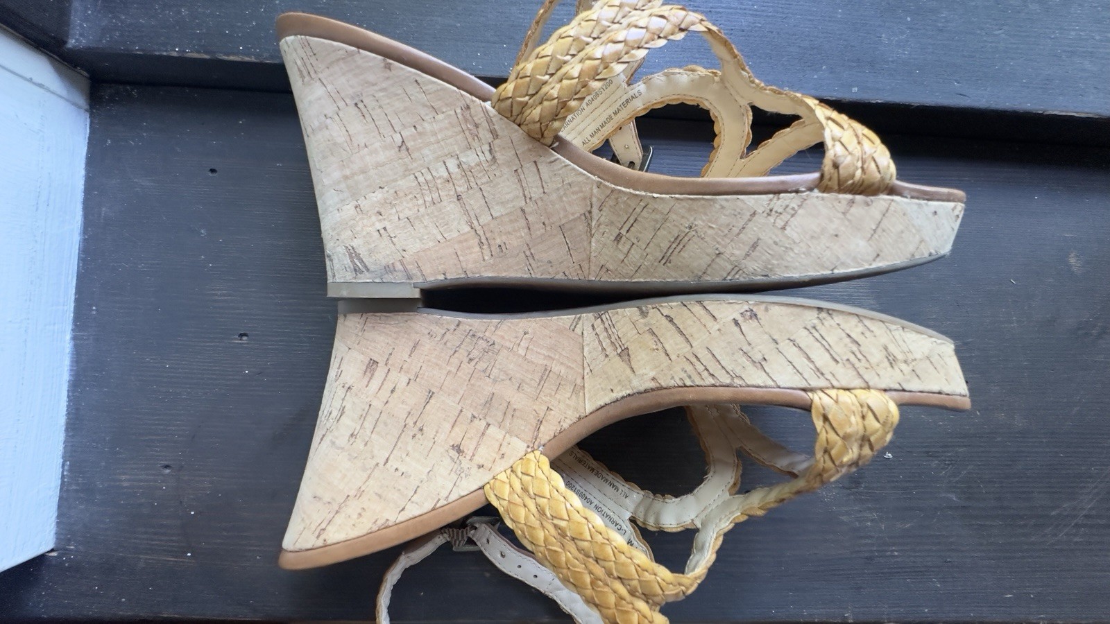 Franco Sarto cork Women’s Braided Strappy Wedge Sandals Buckle Tan/Beige 7
