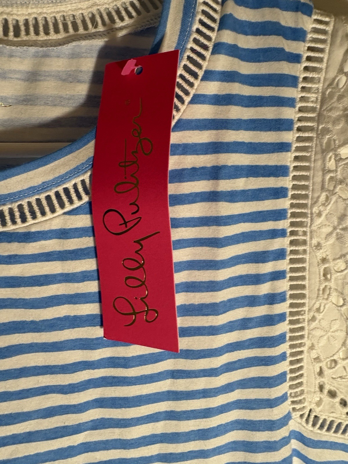 Lilly Pulitzer Women S Agee Zanzibar Dress Blue White Stripes Eyelet Sleeves