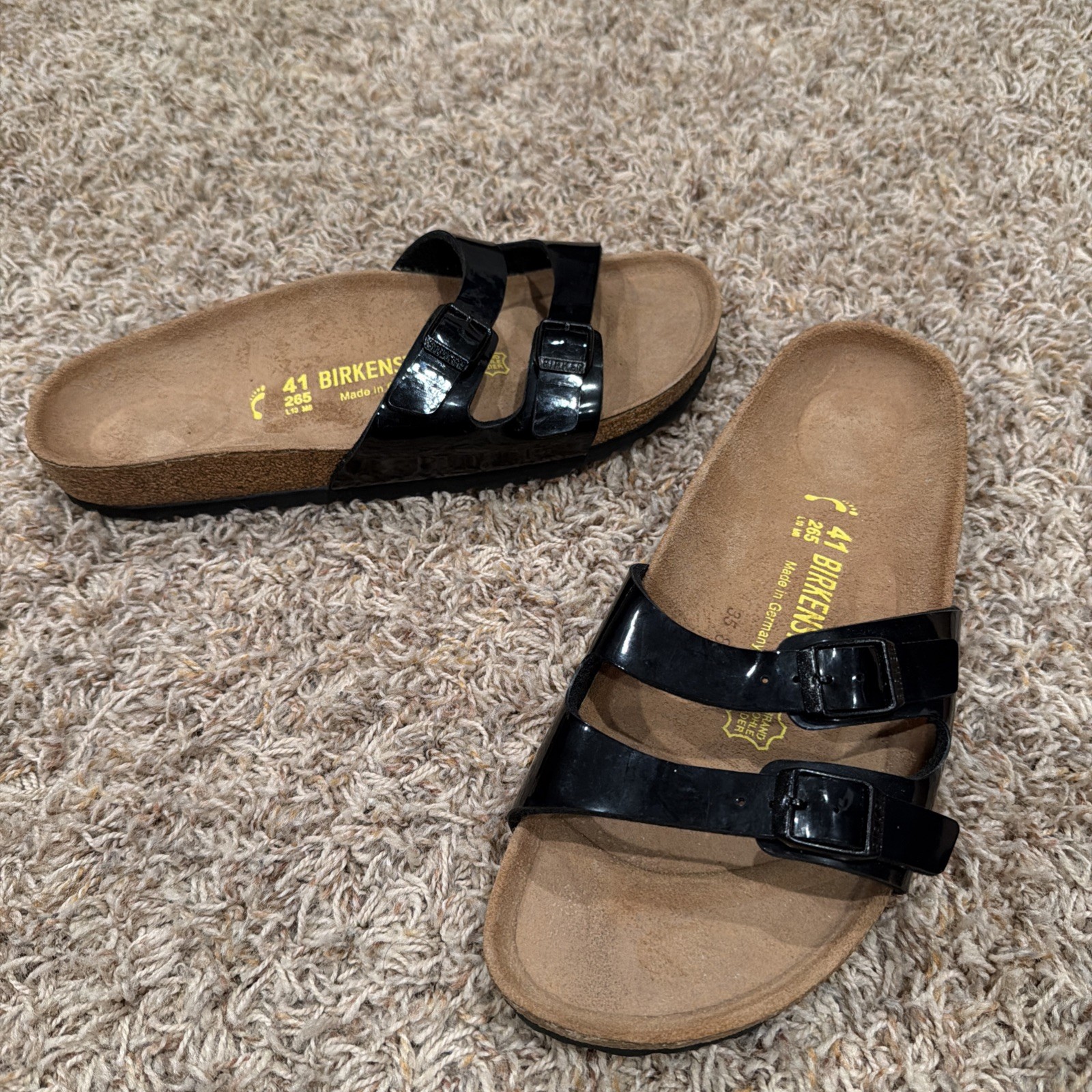 BIRKENSTOCK IBIZA Black Patent Leather Cork Bed Sandals Women’s Sz 41 EUR-10 US