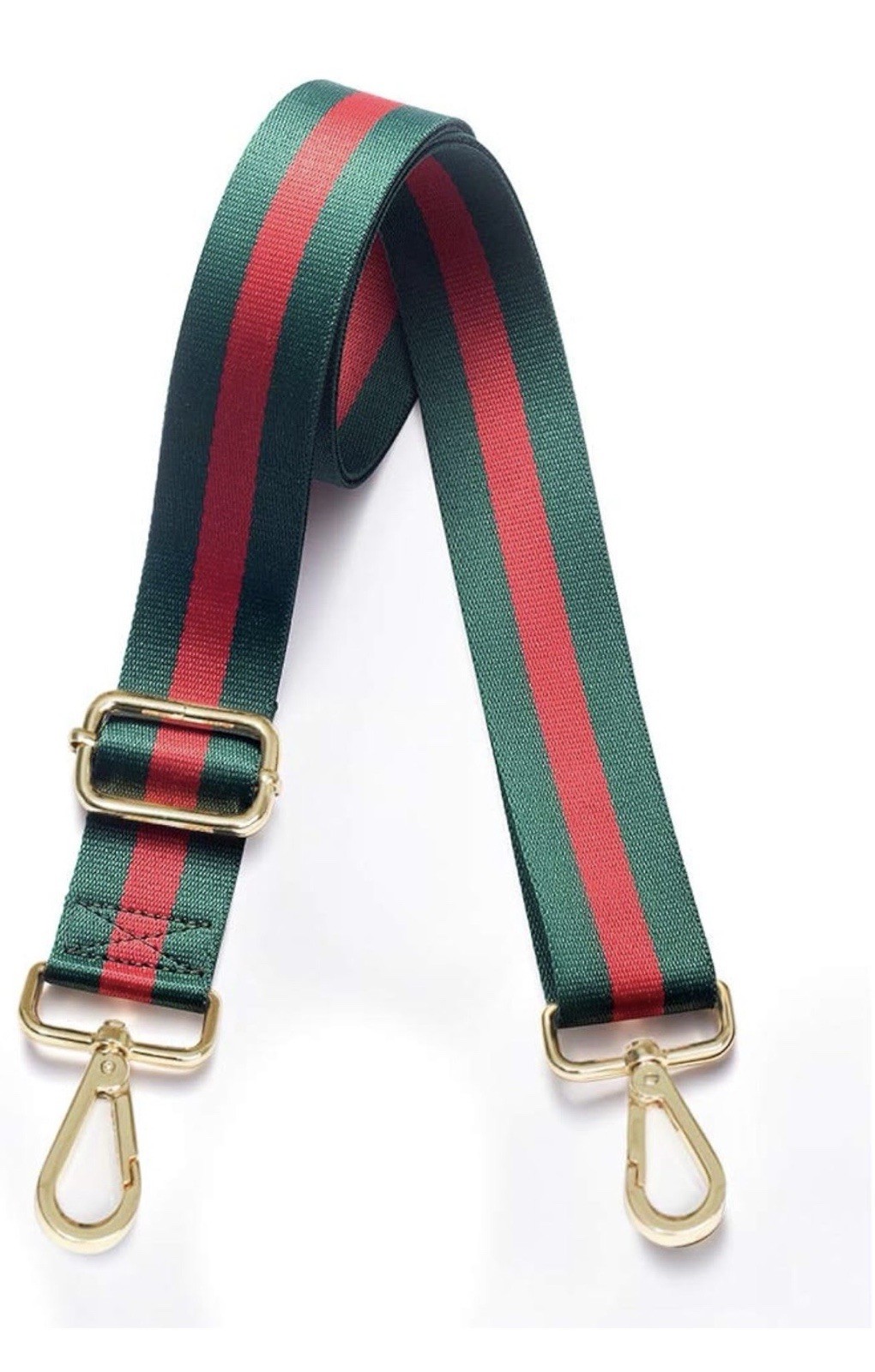KOLTI Adjustable Detachable Women’s Purse Strap, Green Red Striped, Swivel Hooks