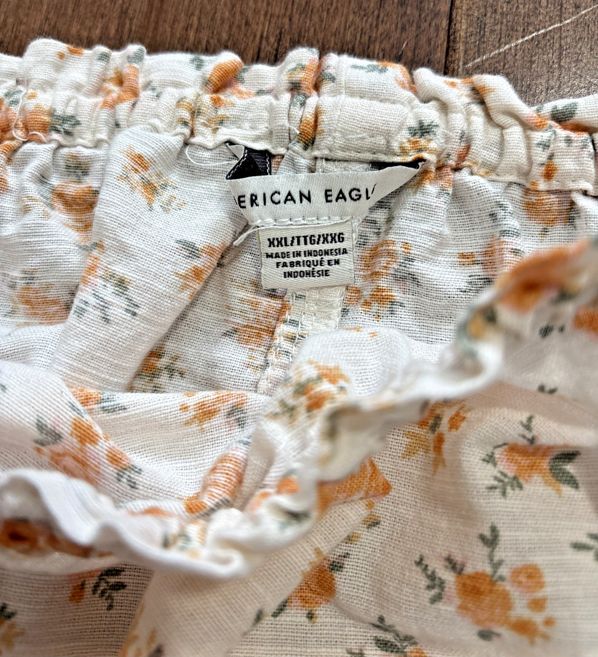 American Eagle Off the Shoulder Bubble Blouse Womens XXL Cream Floral Linen Crop