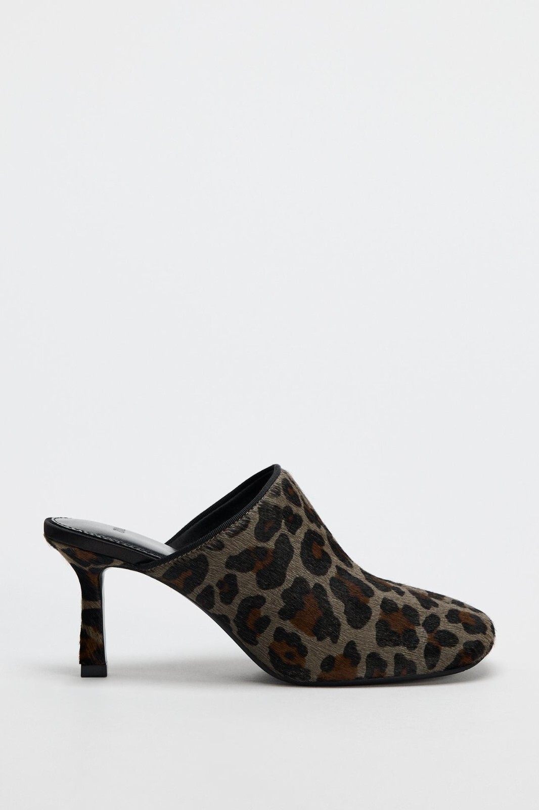 Zara Animal Print 100% Leather Mules Leopard Print Square Toe 2.8in Heel Sz 7.5