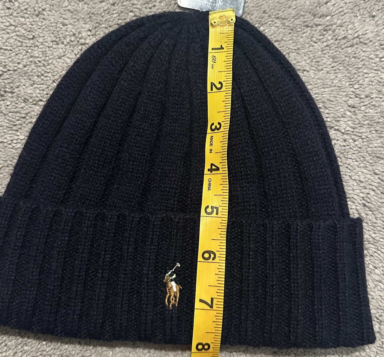 Polo Ralph Lauren Ribbed Cuff Beanie One Size Blue Wool Blend Pony Logo Preppy