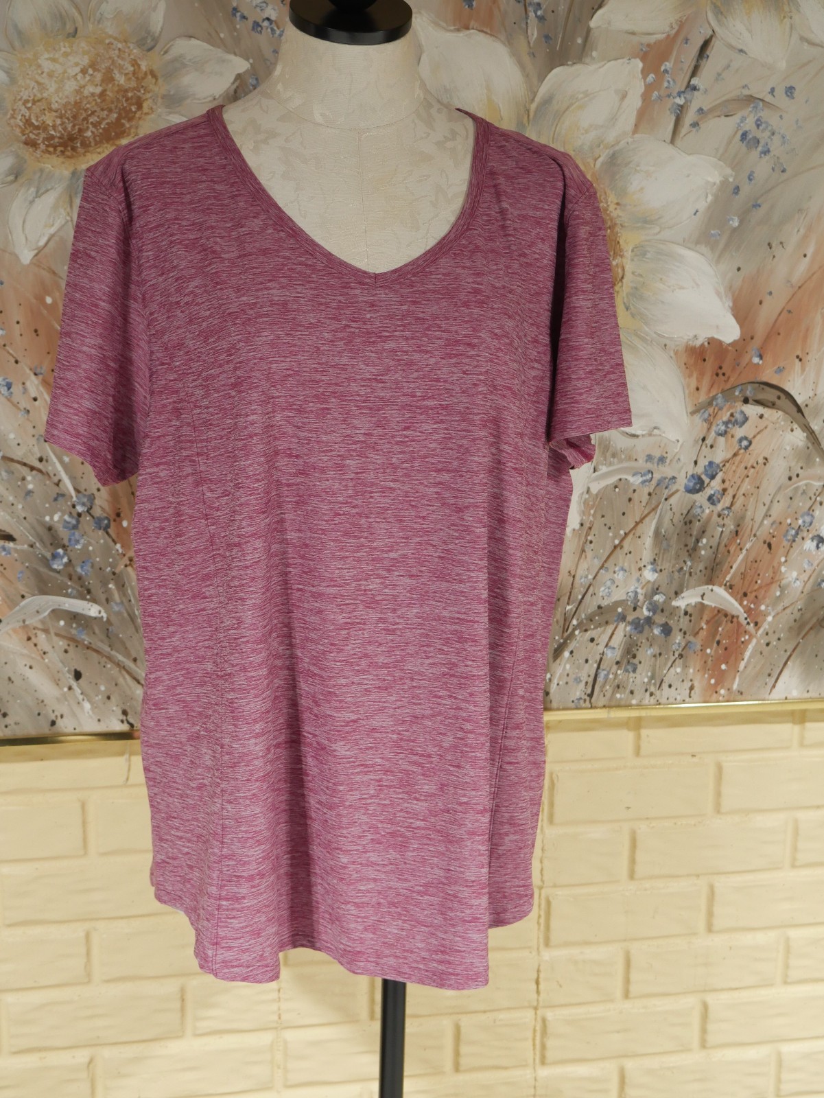 EUC DULUTH TRADING RED VIOLET HEATHER ARMACHILLO XXL S/S PULLOVER V-NECK SHIRT