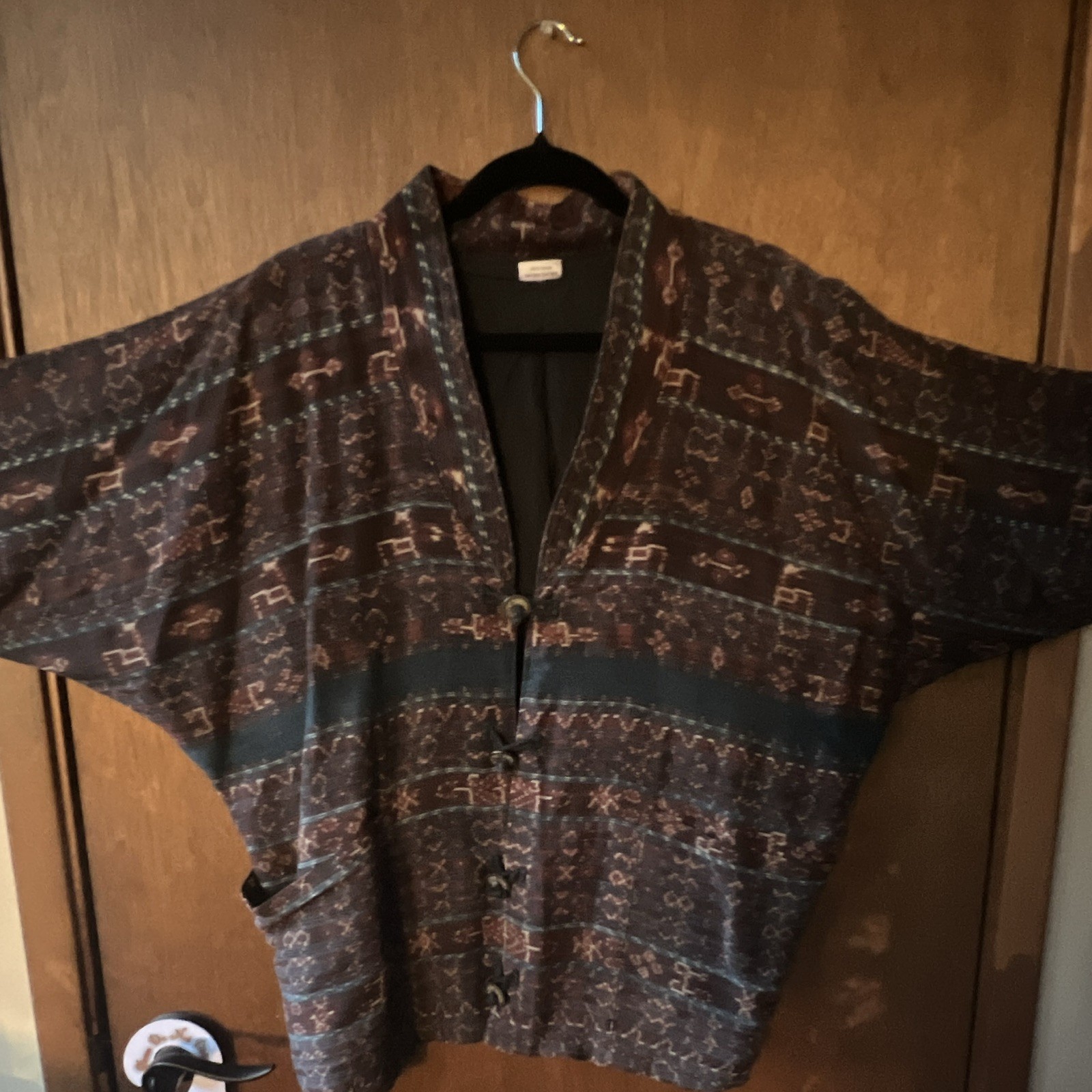 Handwoven , ikat jacket with vintage coin buttons. Natural dyes. 3/4 Sleeve