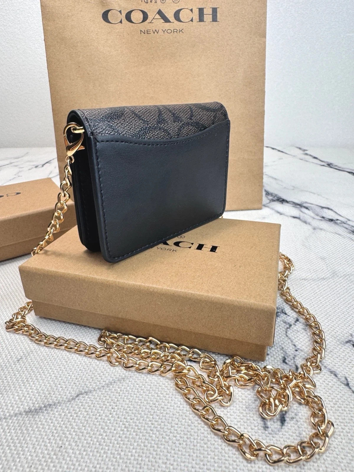 NWT Coach Mini Wallet On A Chain Signature Canvas With Charms CZ278 NEW