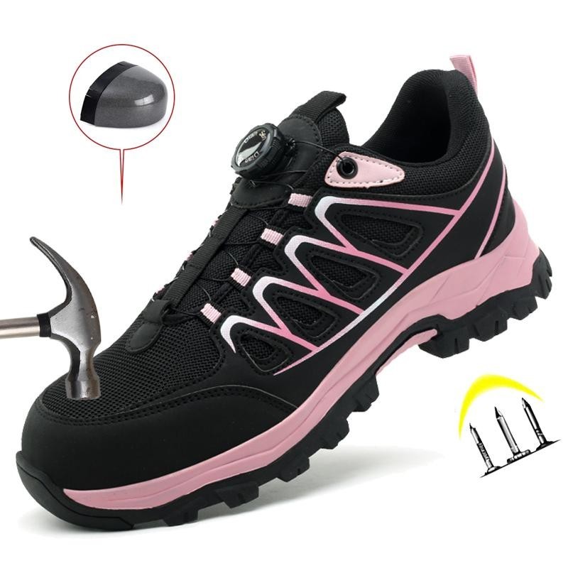Women Safety Work Shoes Rotating Buckle Breathable Non-Slip Steel Toe Sneakers