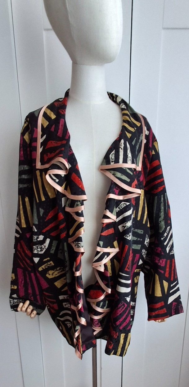 Vintage Designer John Bates London Jacket Ruffle Open Front Multicoloured Size L