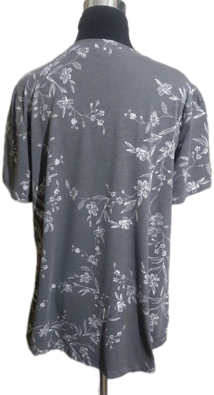 Anyhold XL Gray White Floral Pullover Top Layered Short Bell Sleeve Pleat Front
