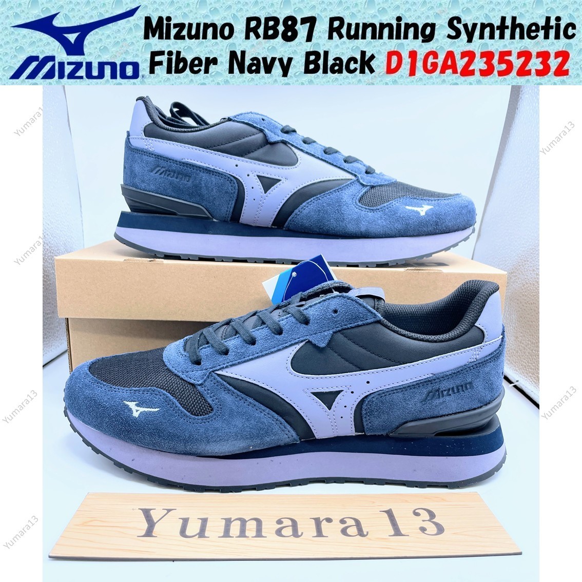 Mizuno RB87 Running Synthetic Fiber Navy Black D1GA235232 Men’s Size