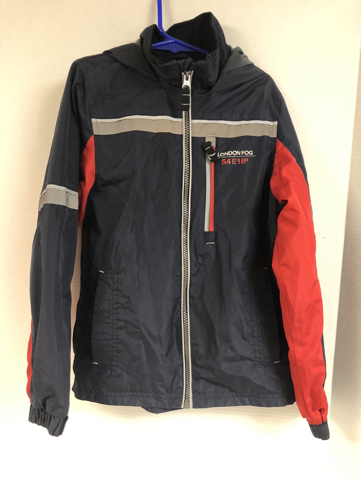 London Fog Boys Size 8 Windbreaker Lined hooded Jacket YKK zip front 54E18o
