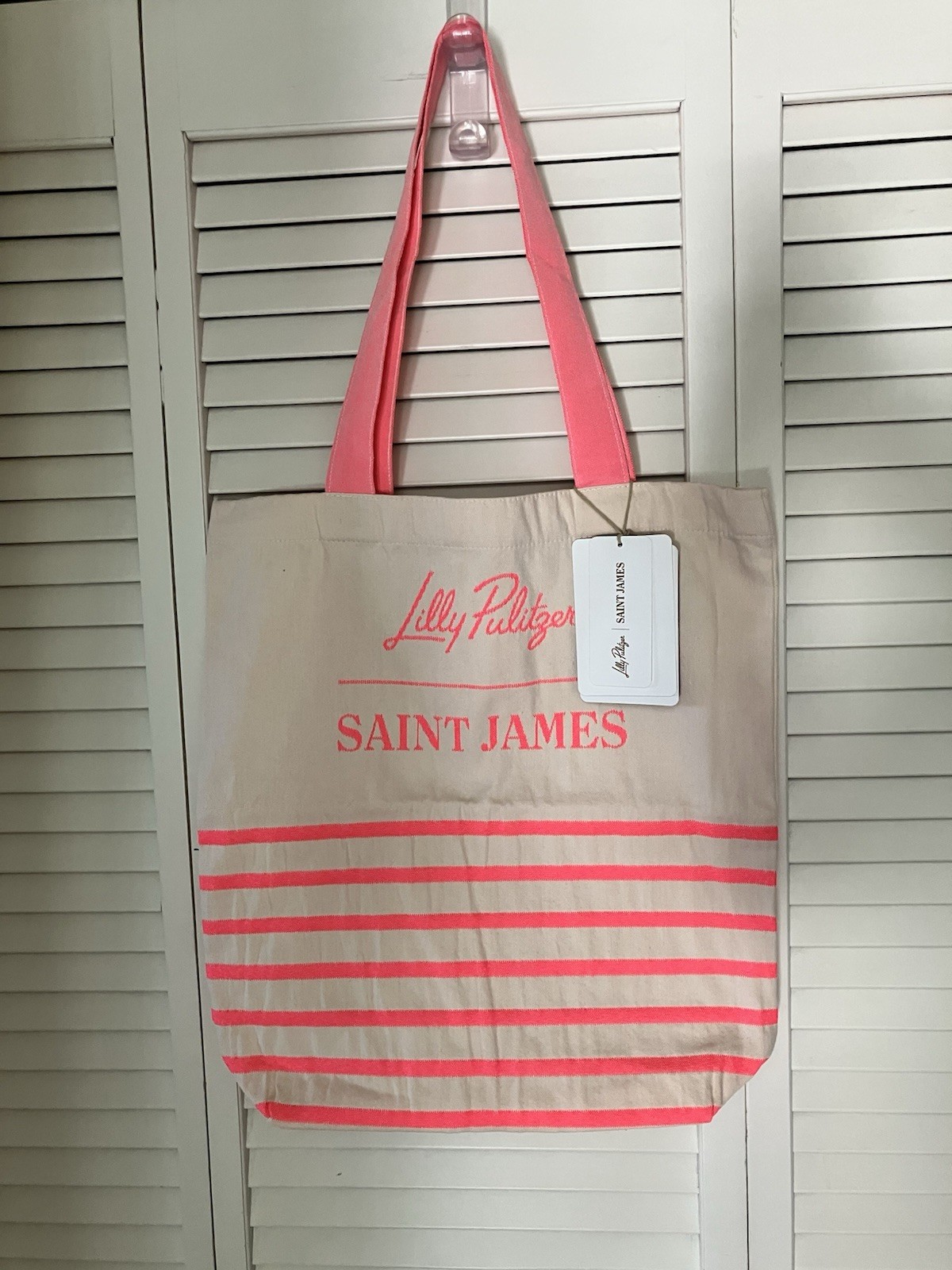 NWT Rare Lilly Pulitzer Saint James Neon Pink Stripe Tote Bag