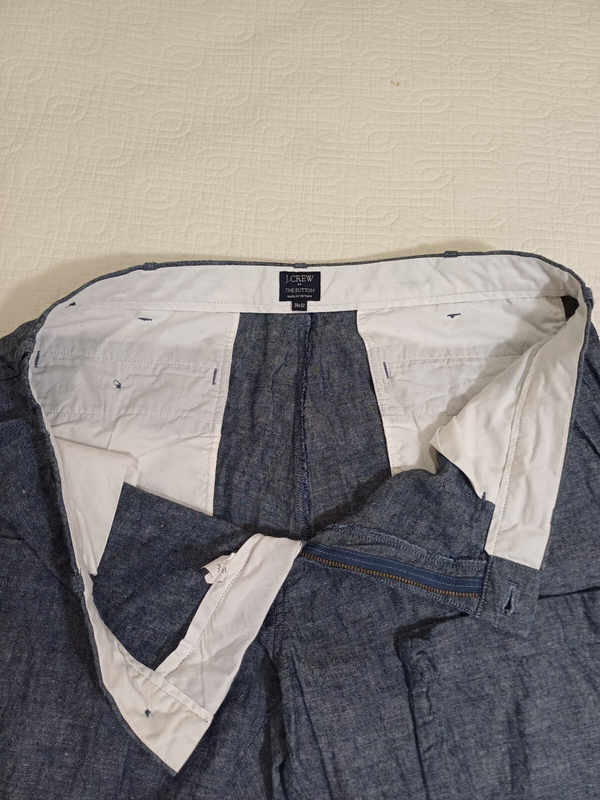 J Crew Pants Mens 38×31 Blue Linen Blend The Sutton Slim Straight Chino Trousers