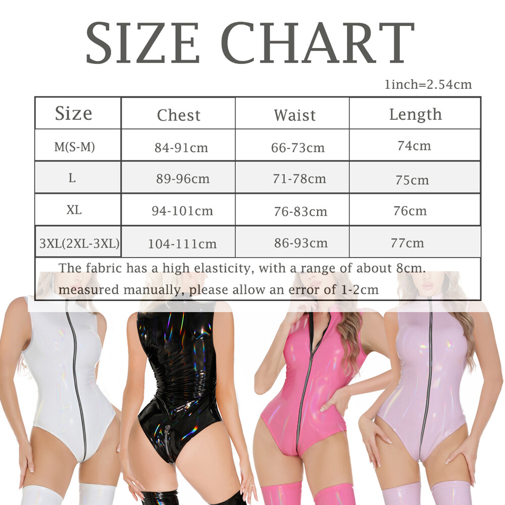 Women’s Wet Look Shiny PVC Leather Bodysuit Zipper Leotard Club Latex Jumpsuit