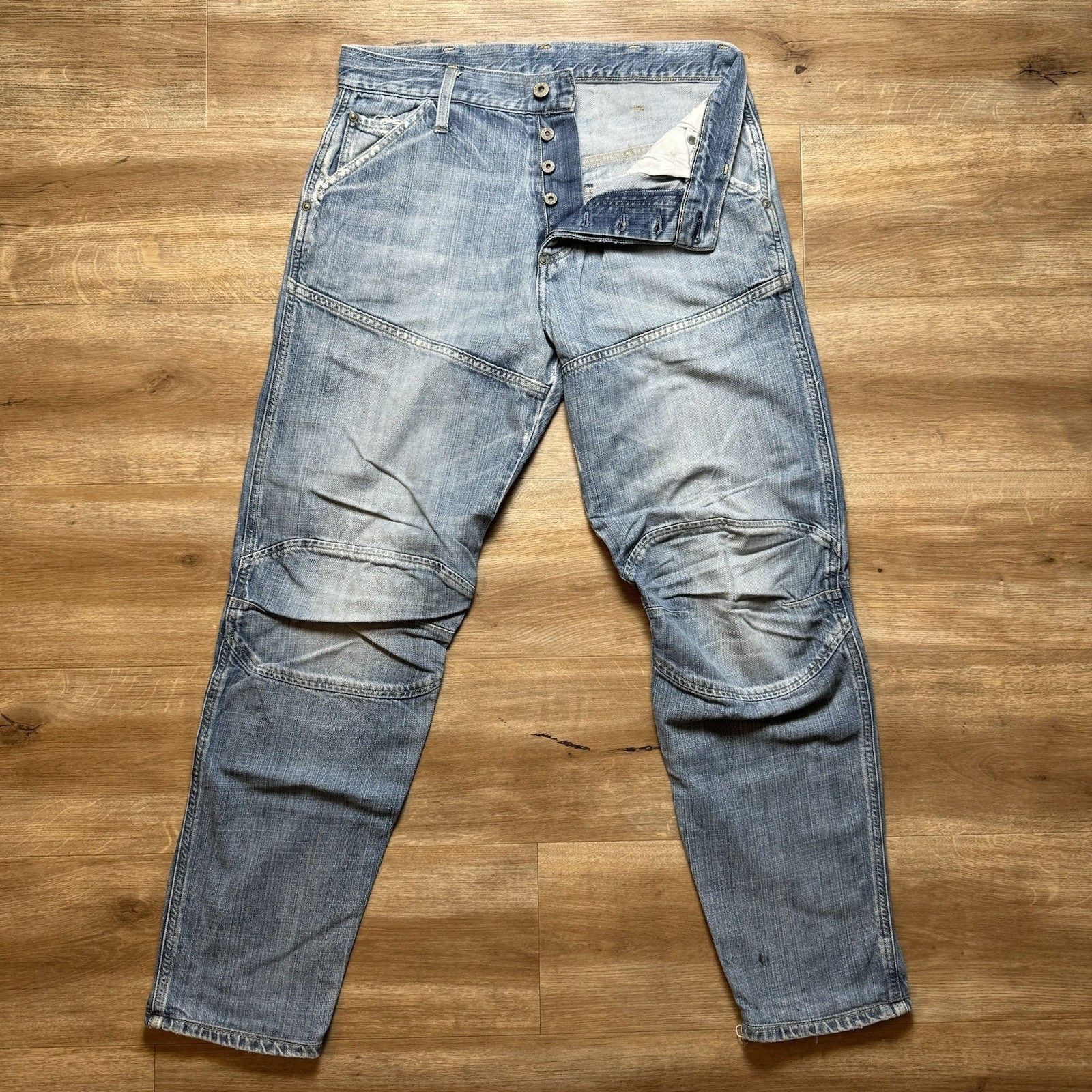 G-Star RAW Jeans Mens 32×30 Elwood 5620 Light Wash Blue 3D Tapered Moto Pants