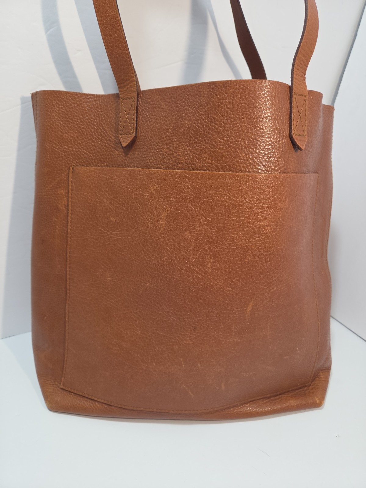 Madewell Cognac Brown Pebbled Leather Tote Bag Double Handle Carryall