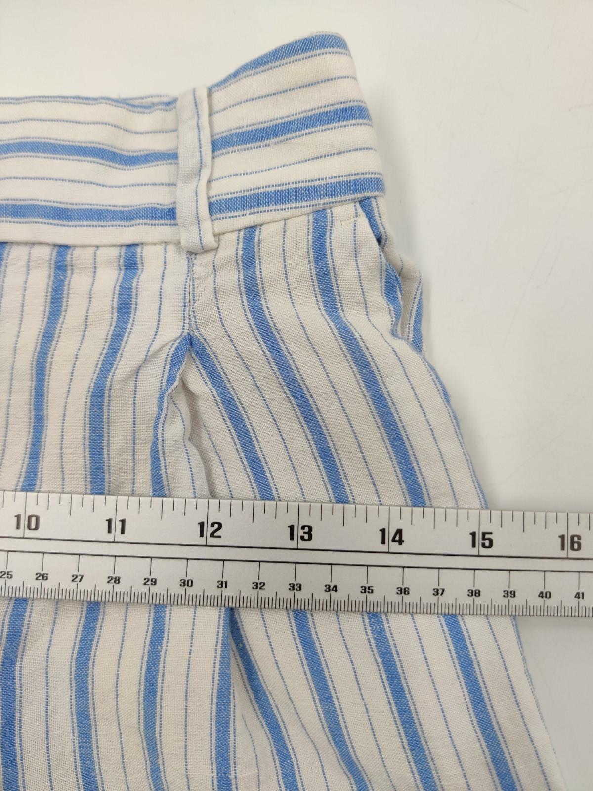Ann Taylor LOFT Womens Petite 00 Pants Crop Capri Linen Blend Blue Stripe