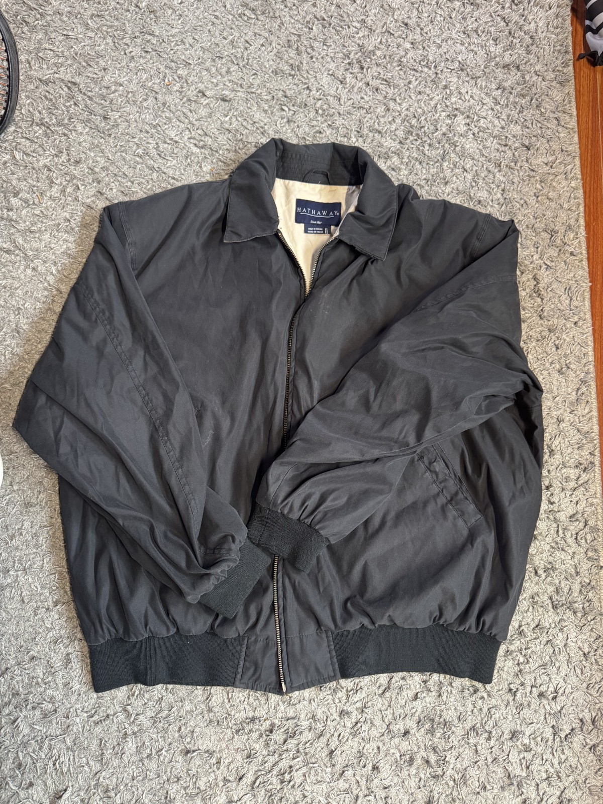 Hathaway Men’s XL Harrington Bomber Jacket Black Vintage Full Zip Cotton Blend