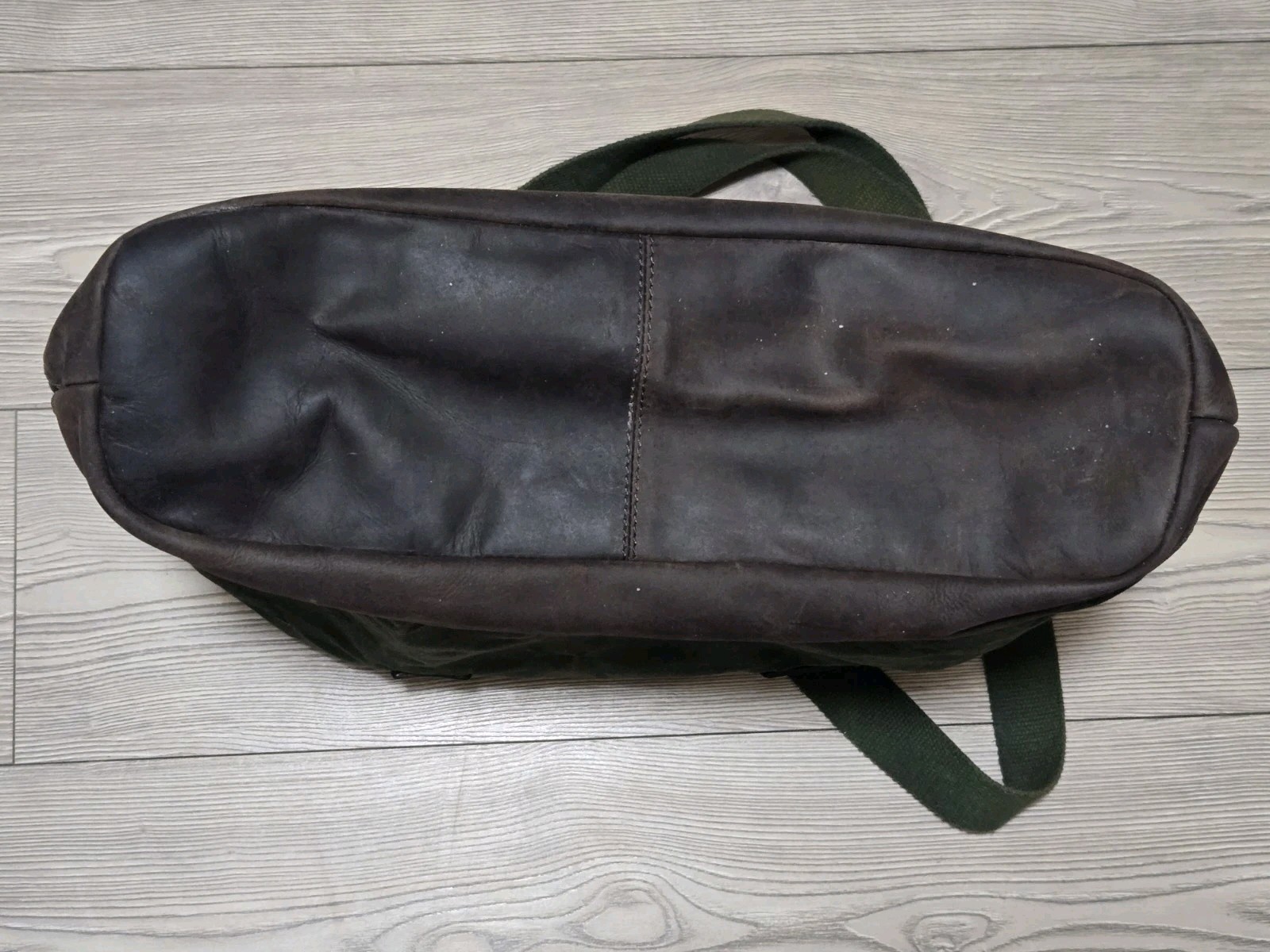 Waxed Canvas Tote Bag Leather Handles Forest Green Medium Size Lined 15″x16″