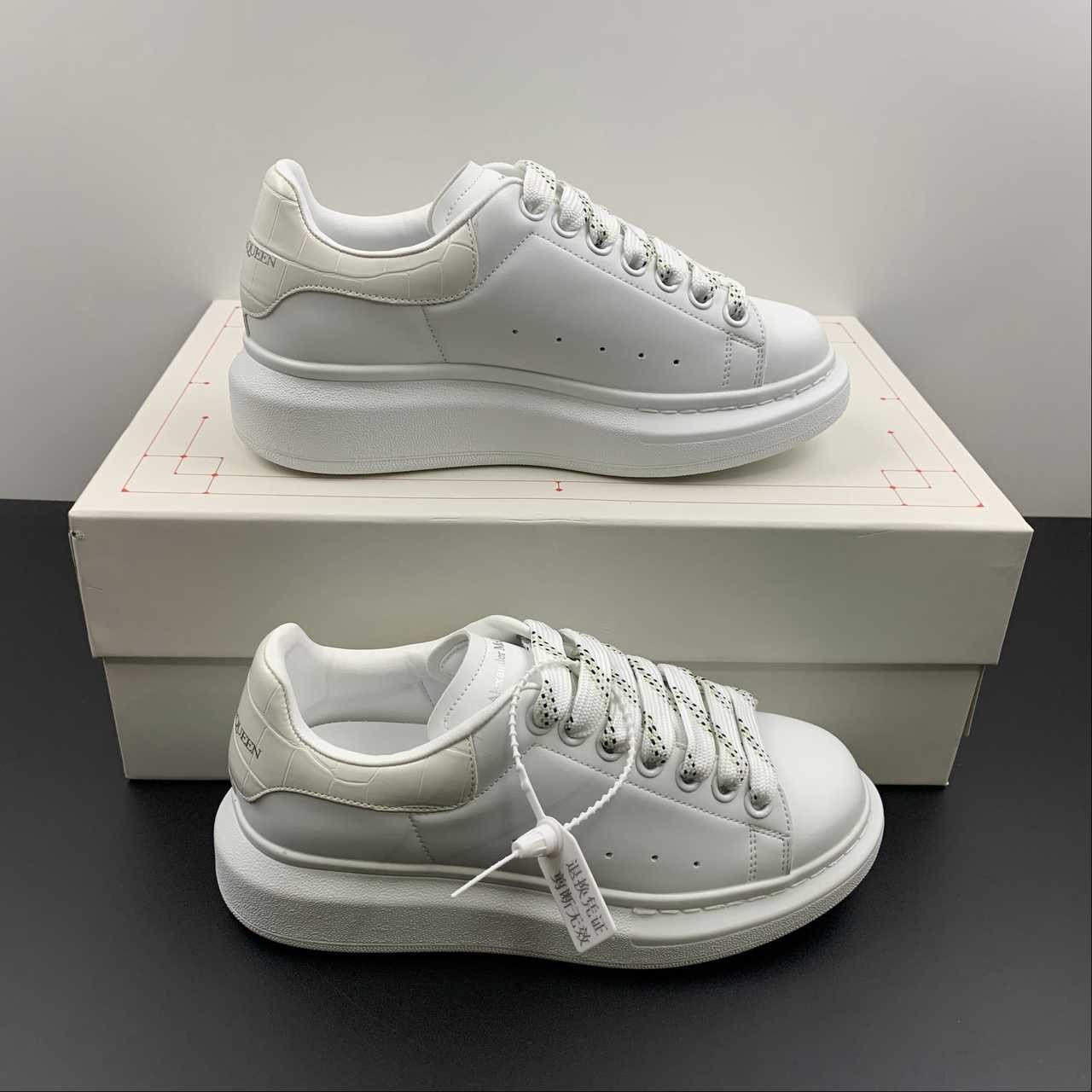 Alexander McQueen Oversized Sneaker White Croc Heel Mesh Dot Laces Unisex Leathe