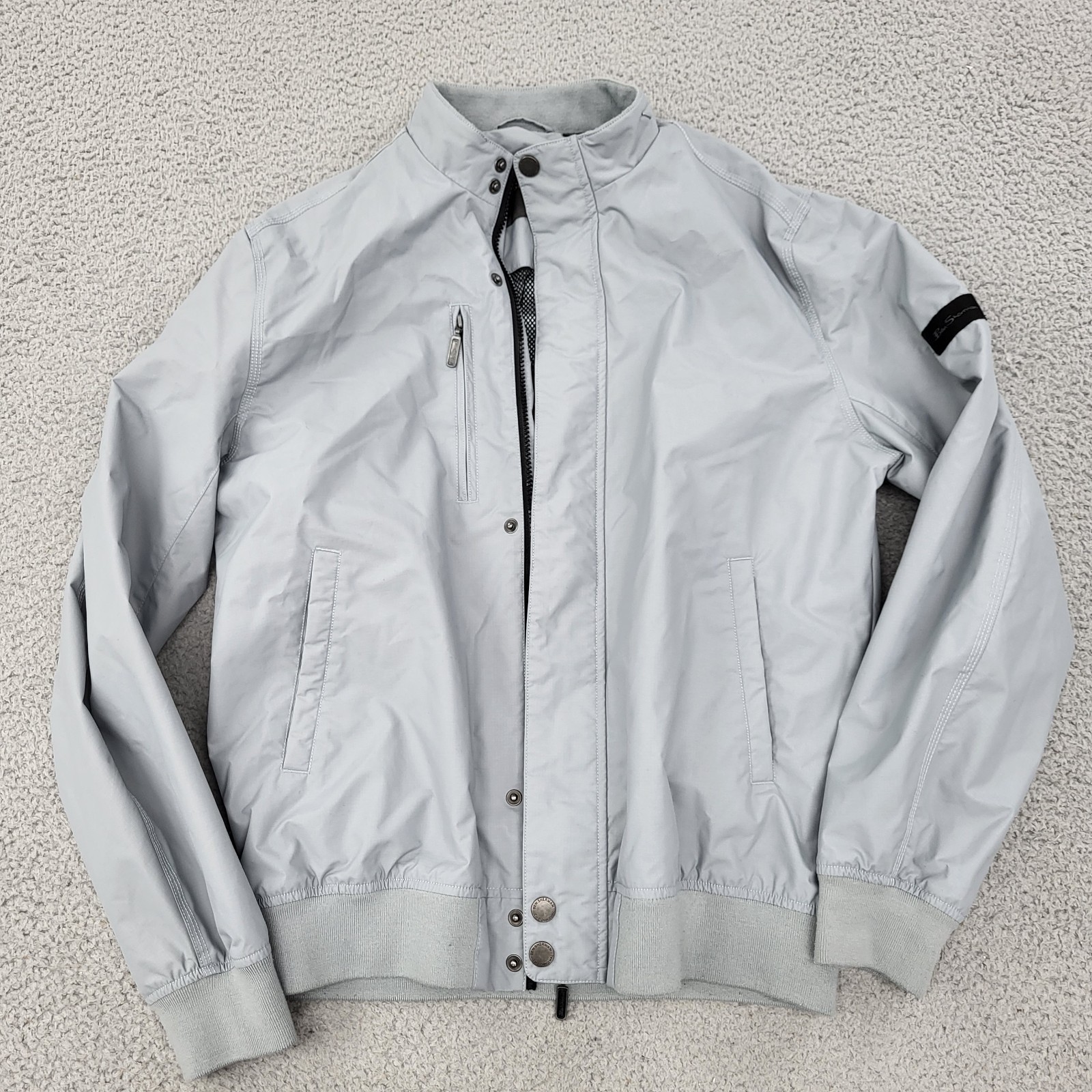 Ben Sherman Jacket Mens Large Gray Bomber Zip Snap Pockets