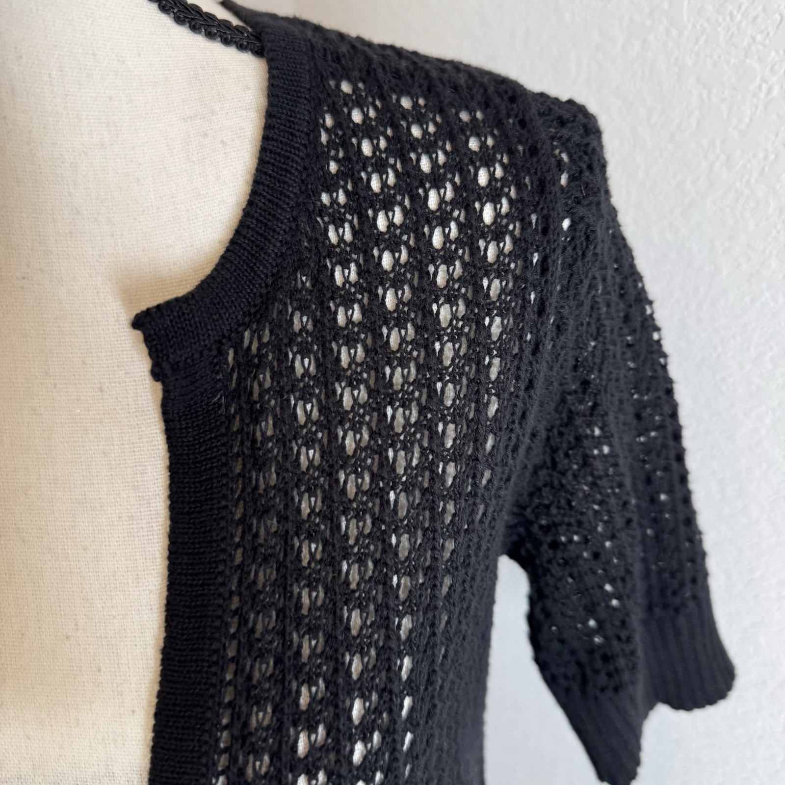 JEANNE PIERRE Black Open Knit Button Up Cardigan Sweater Women’s Small