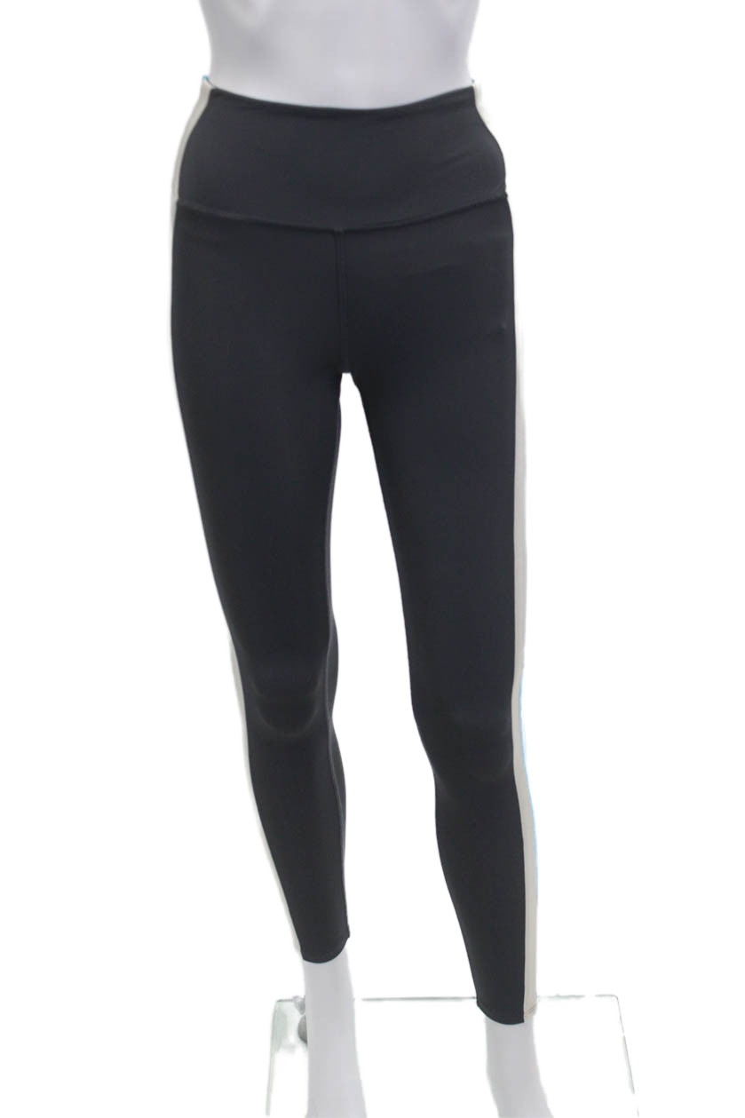 AYDA Women Ankle Leggings Black Striped 80% Nylon 20% Spandex Size XS