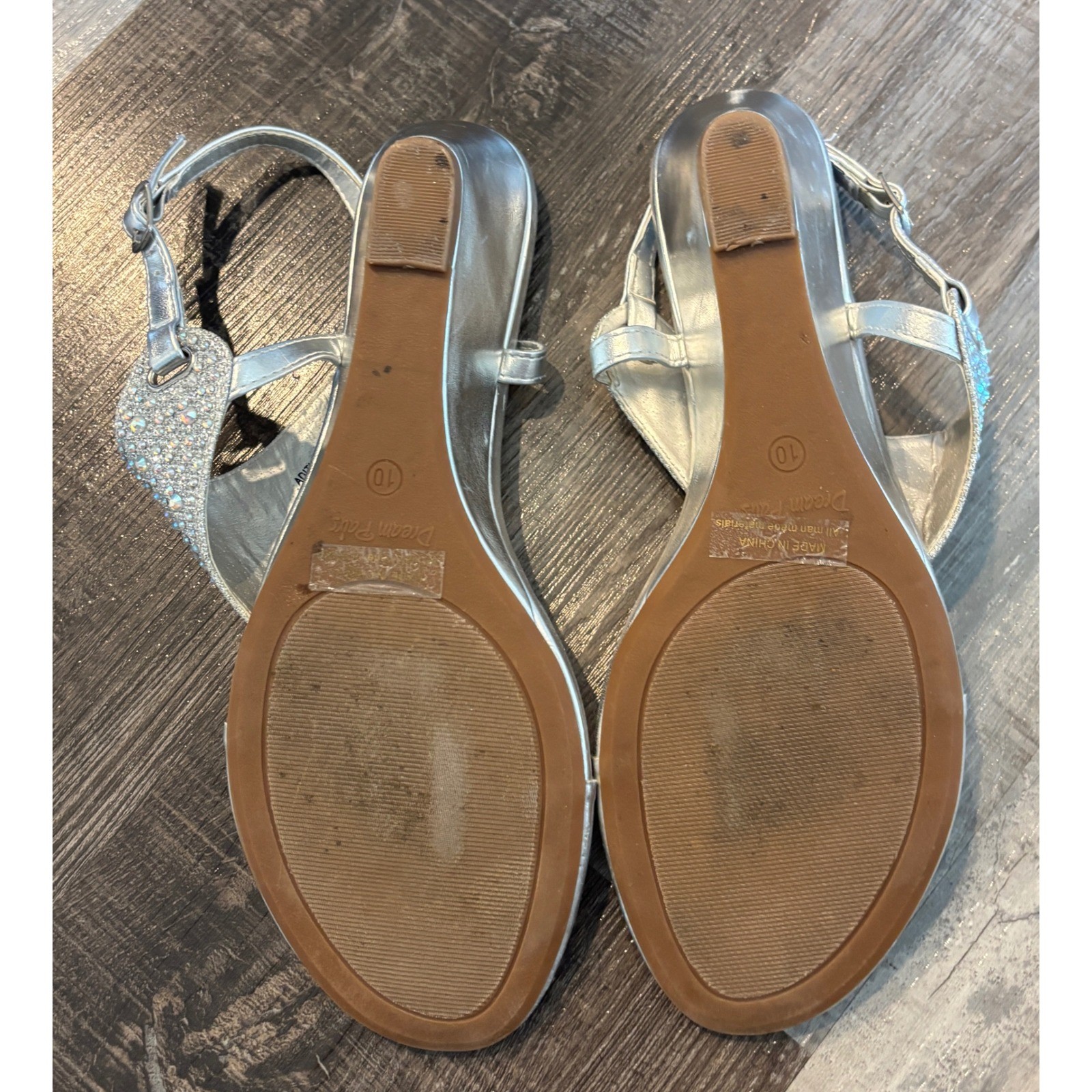 Dream Pairs Aditi-New Silver Rhinestone Wedge Sandals Metallic T-Strap Size 10