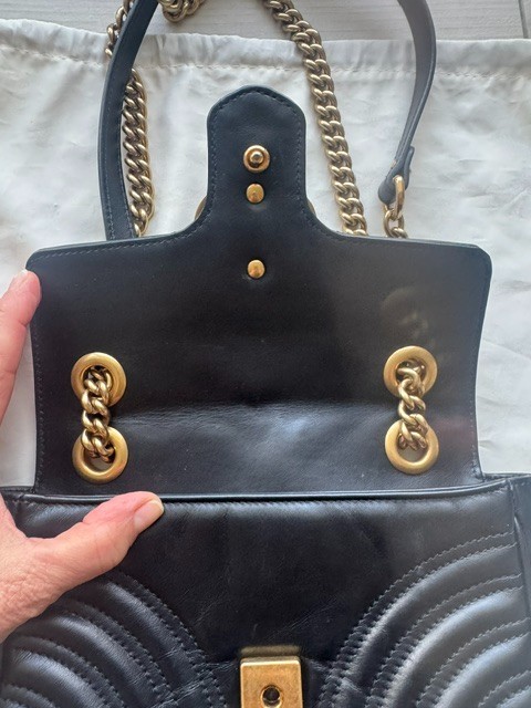 Authentic Gucci GG Marmont Black Leather Chain Bag Handbag Purse 446744DTDIT