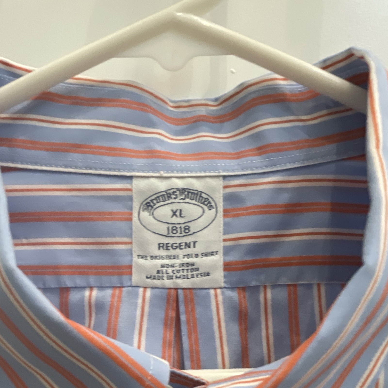 Brooks Brothers 1818 Regent XL Blue/Orange/White Striped Cotton Dress Shirt