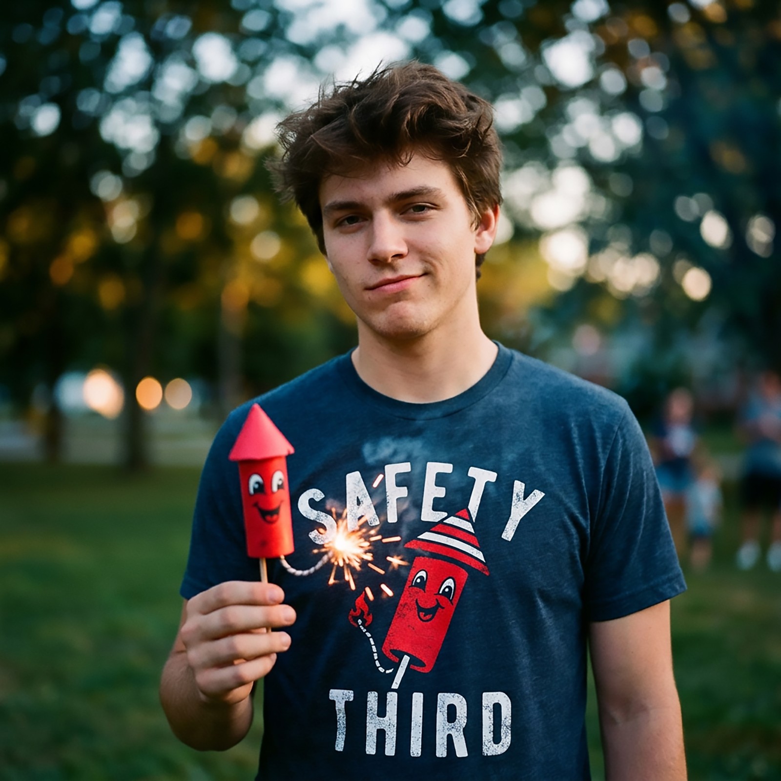 Mens Safety Third T Shirt Funny Fourth Of July Fireworks Dangerous Joke Tee For