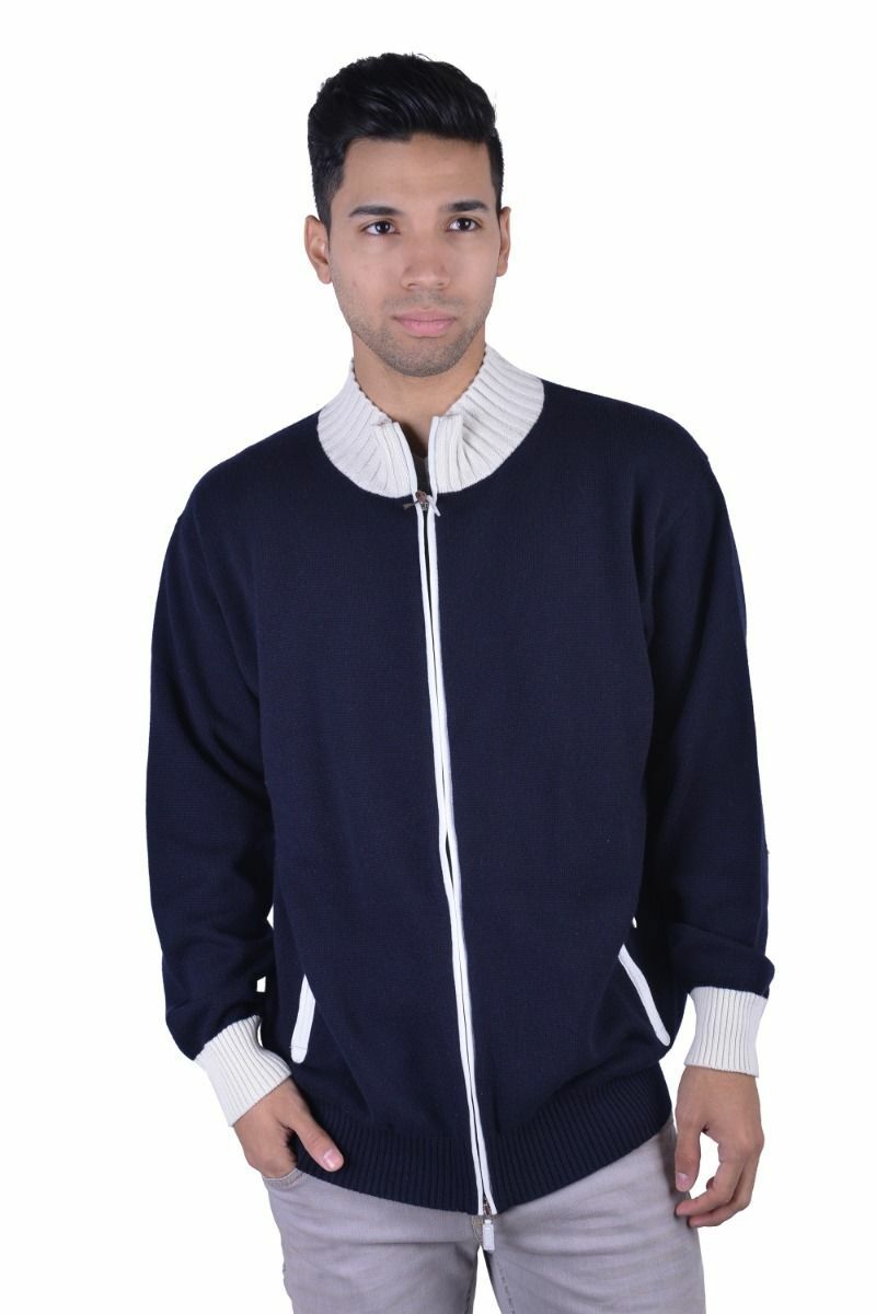 Doriani Men’s 100% Cashmere Suede Trimmed Full Zip Sweater M L XL 2XL 3XL 4XL