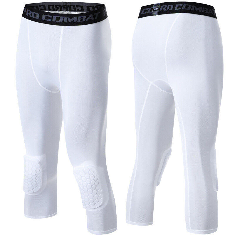 Men’s Basketball Sports Tight Pants 3/4 Compression Workout Leggings Knee Pads