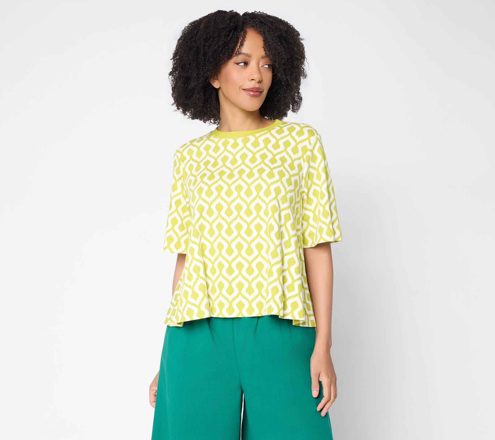 Carla Rockmore Collection 100% Cotton Crew Neck Swing Tee Citronelle Geo 4X Used