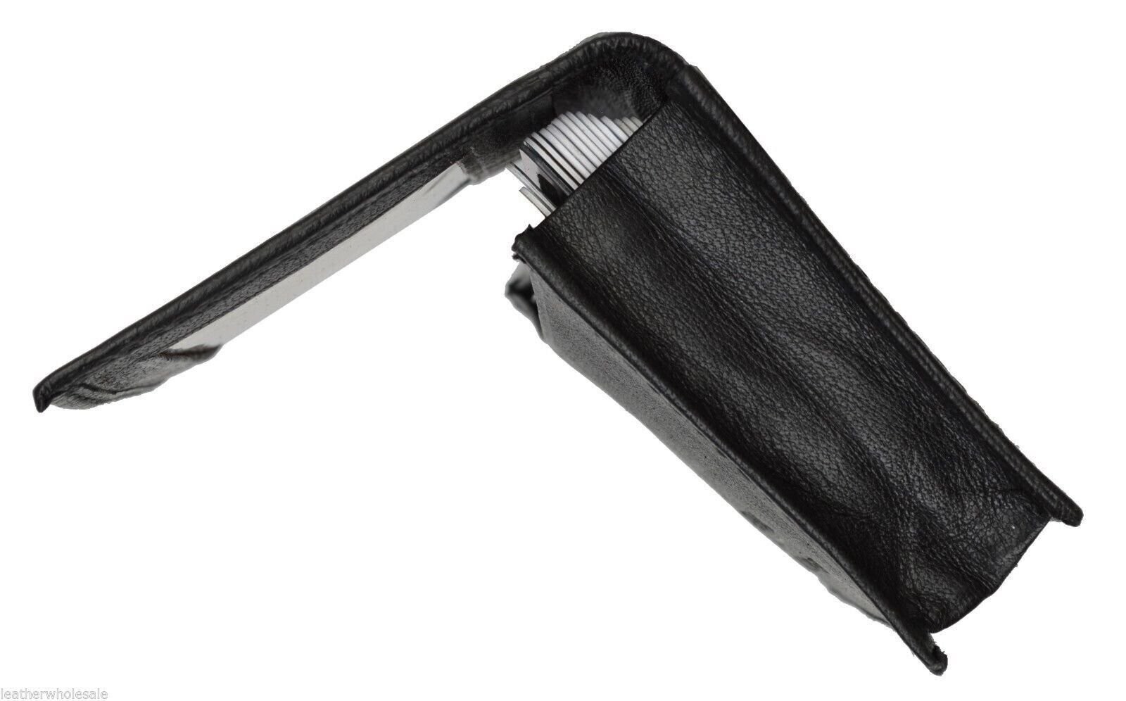 Genuine Leather Black Expandable Credit Card ID Business Card Holder Wallet