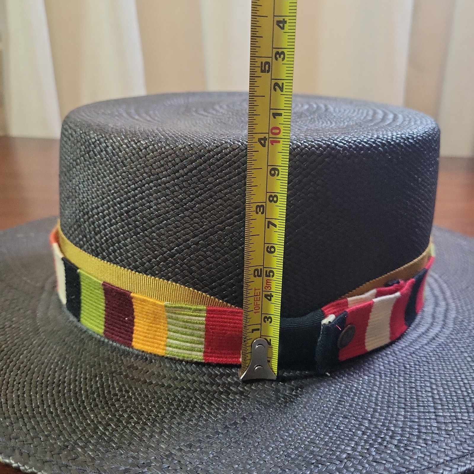Goorin Bros Charcoal Flat Brim Panama Fedora Hat Toquilla Straw Boater 23″ 7 3/8