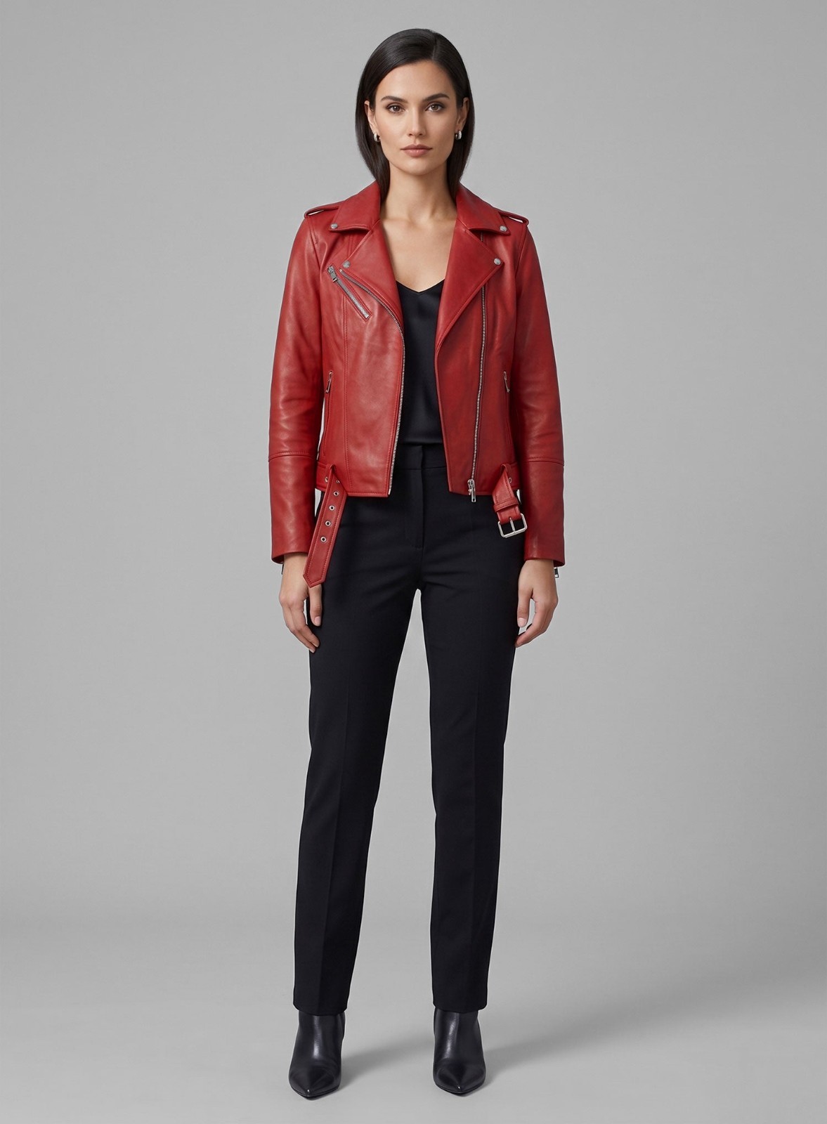 NEW Women’s Red Lambskin Leather Classic Biker Jacket Size XS S M L XL XXL 3XL