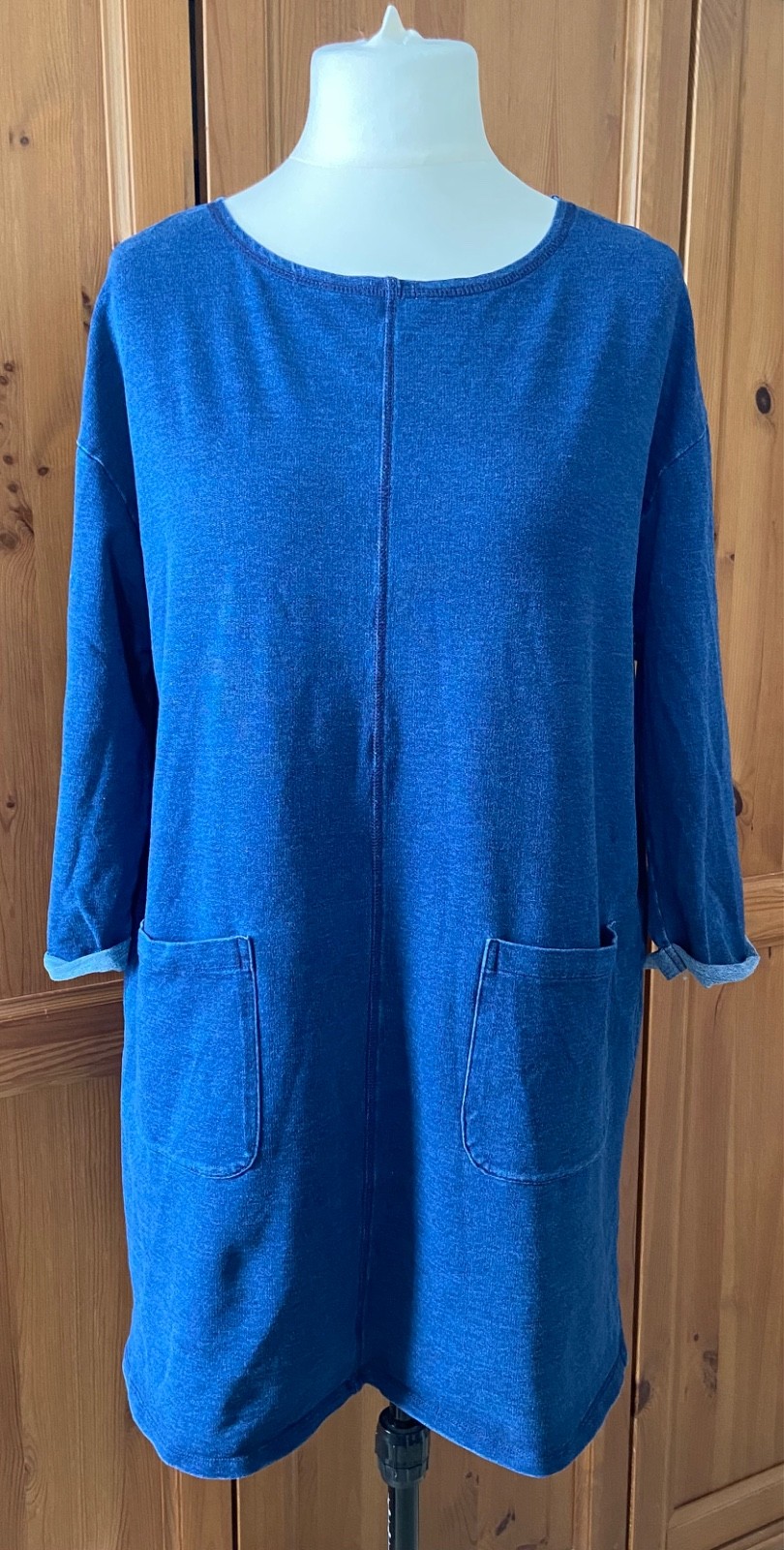 Tu Denim Look Tunic Top | Blue French Terry Lightweight Sweatshirt | Size 16
